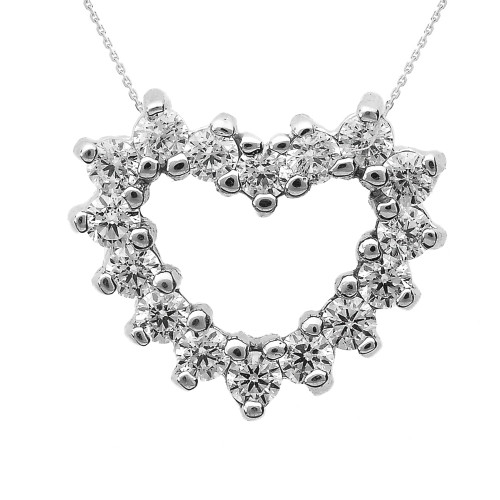 White Gold Diamond Open Heart Necklace