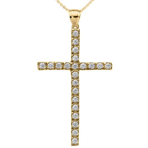 Yellow Gold Cubic Zirconia Cross Pendant Necklace