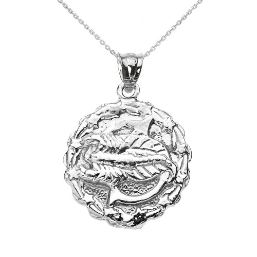 Sterling Silver Scorpio November Zodiac Sign Round Pendant Necklace