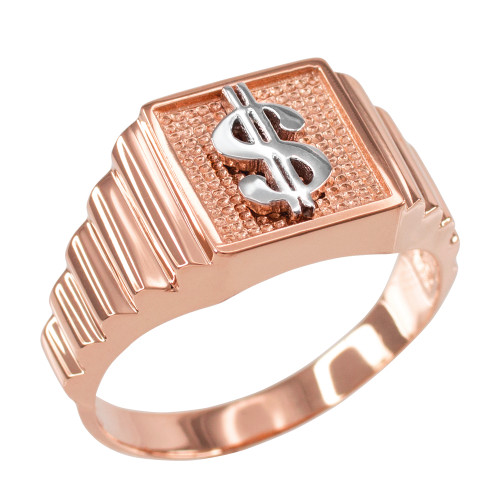 Rose Gold Dollar Sign Square Mens Ring