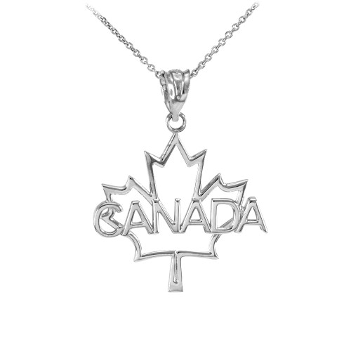 Silver Open Design Maple Leaf "CANADA" word Pendant Necklace