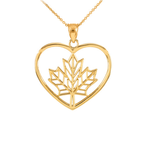 Gold Maple Leaf Open Heart Pendant Necklace