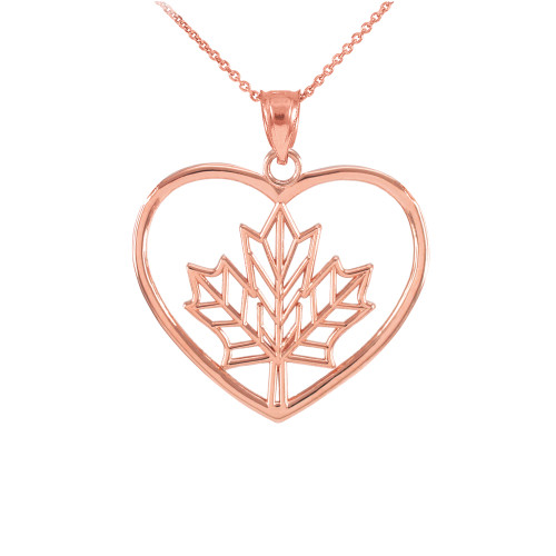 Rose Gold Maple Leaf Open Heart Pendant Necklace