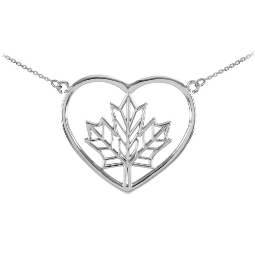 925 Sterling Silver Maple Leaf Open Heart Necklace