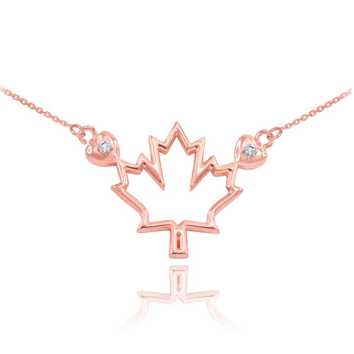 14k Rose Gold Open Design Maple Leaf Diamond Necklace