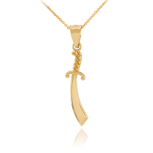 Fine Yellow Gold Scimitar Sword Pendant Necklace