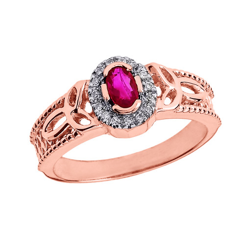 Rose Gold Ruby and Diamond Trinity Knot Ladies Proposal Ring
