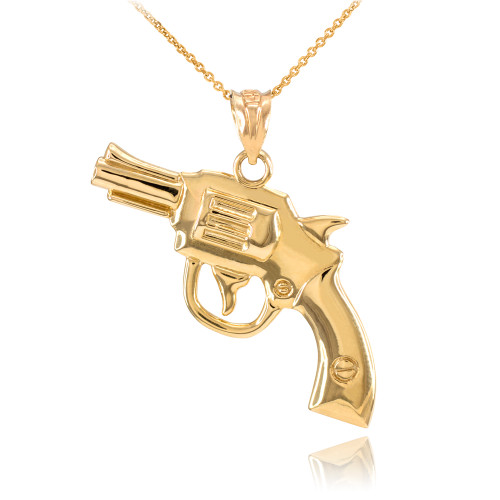 Solid Gold Revolver Gun Pendant Necklace