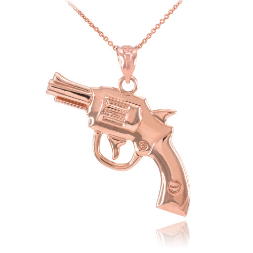 Solid Rose Gold Revolver Gun Pendant Necklace