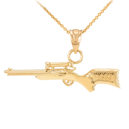 Yellow Gold Scope Sniper Rifle Pendant Necklace