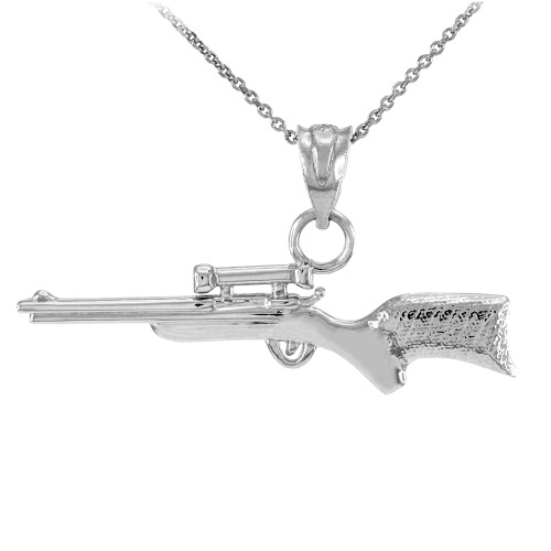 925 Sterling Silver Scope Sniper Rifle Pendant Necklace