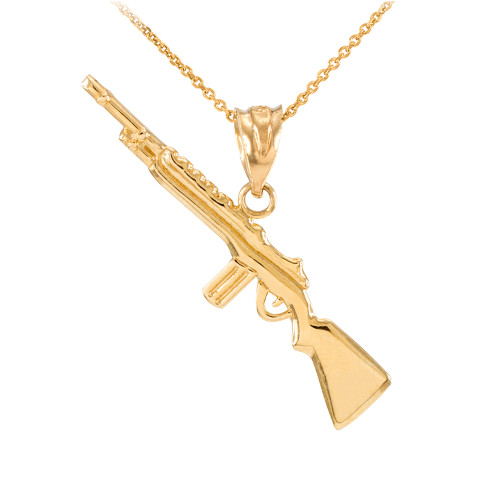 Yellow Gold Rifle with Magazine Pendant Necklace