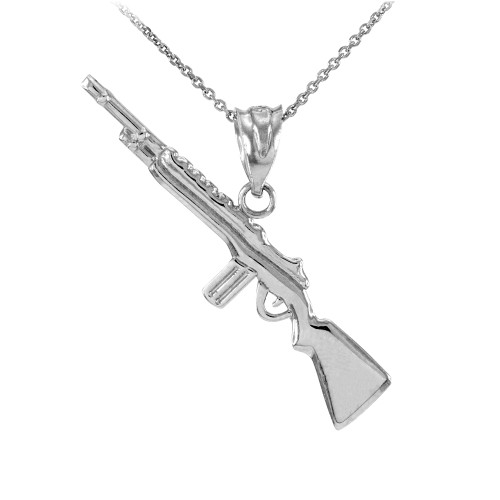 White Gold Rifle with Magazine Pendant Necklace