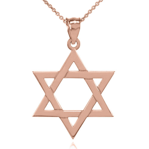 Solid Rose Gold Jewish Star of David Pendant Necklace (Large)