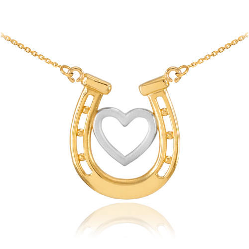 14k Two-Tone Gold Lucky Charm Horseshoe with Heart Necklace