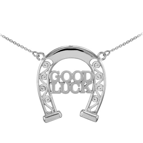 925 Sterling Silver GOOD LUCK Horseshoe Filigree Necklace