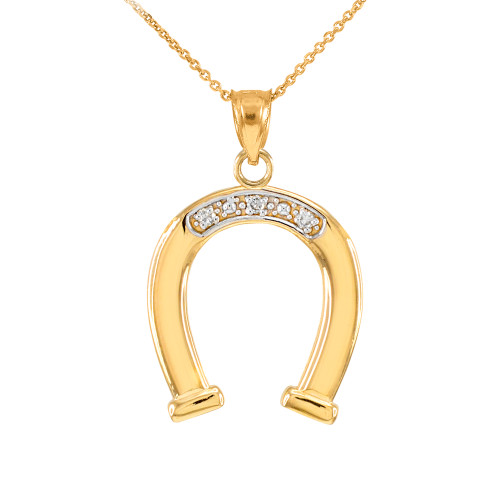 Gold Lucky Horseshoe Pendant Necklace with Diamonds