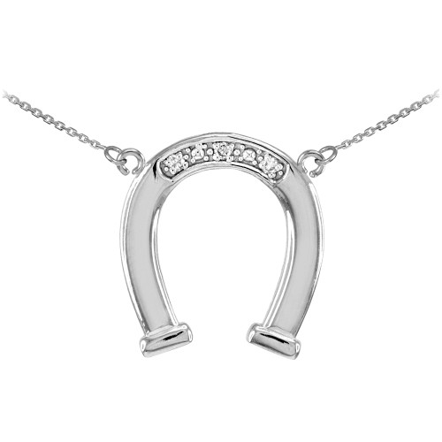 925 Sterling Silver Lucky CZ Horseshoe Necklace