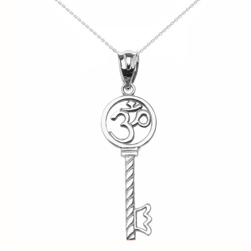 White Gold Om/Ohm Key Pendant Necklace