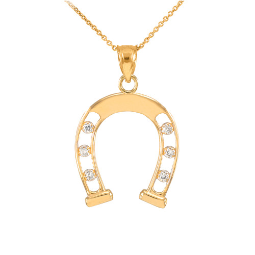 Gold Open Design Good Luck Horseshoe Diamond Pendant Necklace