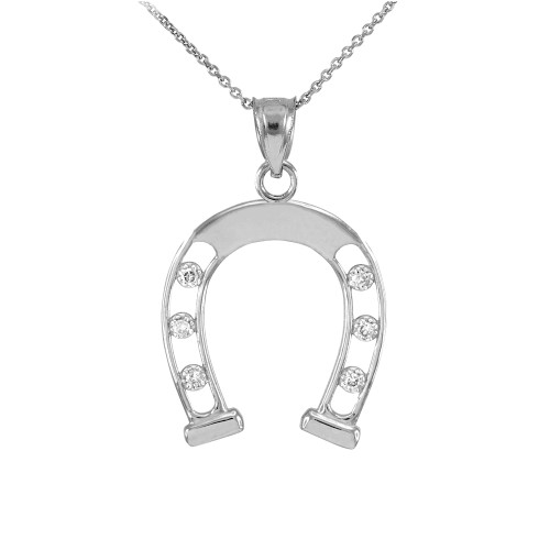 Sterling Silver CZ-Studded Good Luck Horseshoe Pendant Necklace