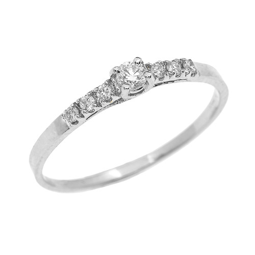 White Gold Diamond Fine Solitaire Engagement Proposal Ring