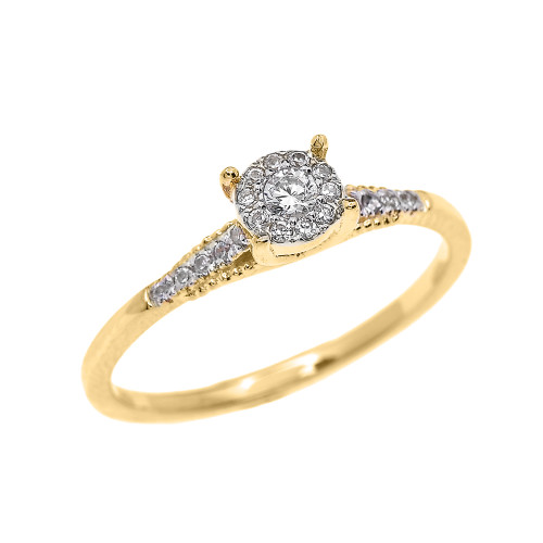 Yellow Gold Halo Diamond Elegant Solitaire Engagement Proposal Ring