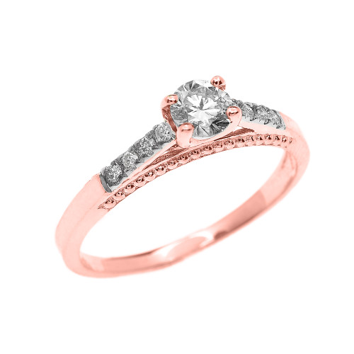 Rose Gold 0.25 Carat Solitaire Diamond Dainty Engagement Proposal Ring