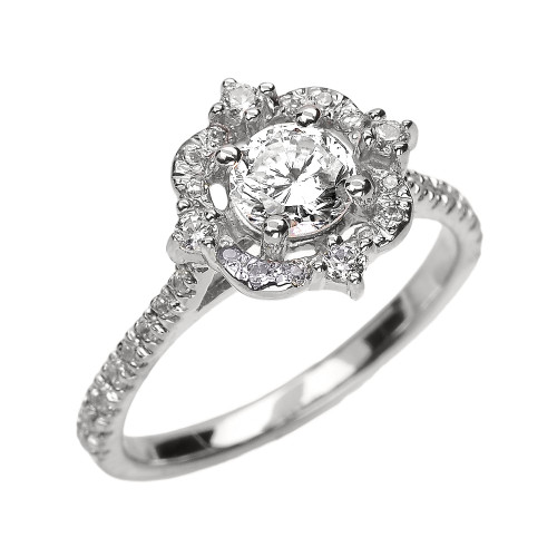 White Gold Genuine White Topaz And Diamond Dainty Engagement Proposal Ring