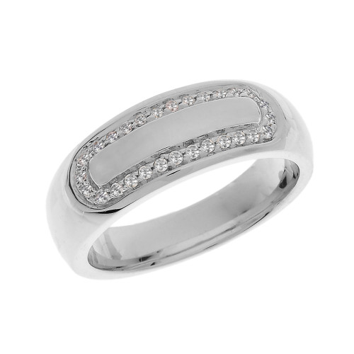 Sterling Silver Diamond Accented Men's Wedding Band