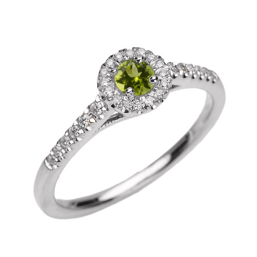 White Gold Diamond and Peridot Dainty Engagement Proposal Ring