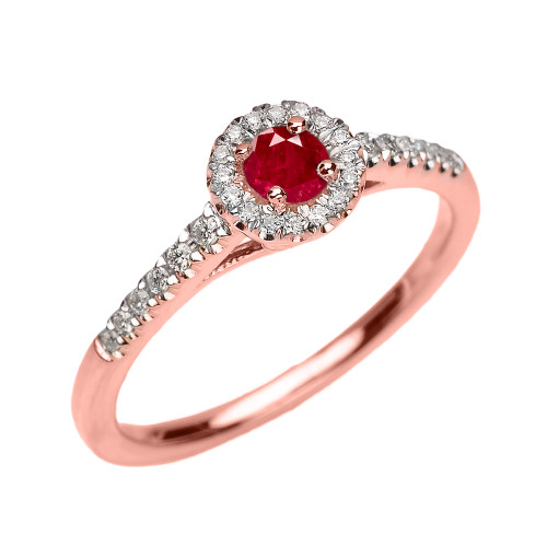 Rose Gold Diamond and Ruby Dainty Engagement Proposal Ring