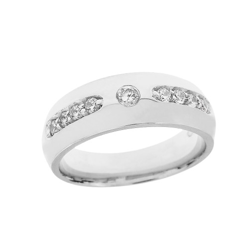 White Gold Diamond comfort Fit Men's Wedding Band Ring