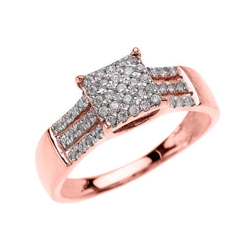 Beautiful Rose Gold Three Row Micro Pave Diamond Engagement Ring