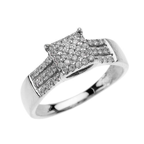 Beautiful White Gold Three Row Micro Pave Diamond Engagement Ring