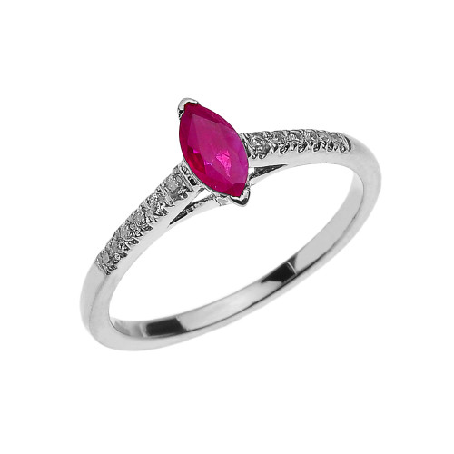 White Gold Ruby and Diamond Modern Engagement Ring