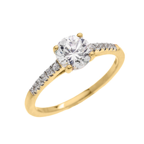Yellow Gold Dainty Proposal CZ (Cubic Zirconia) Solitaire Ring (Micro Pave Setting)