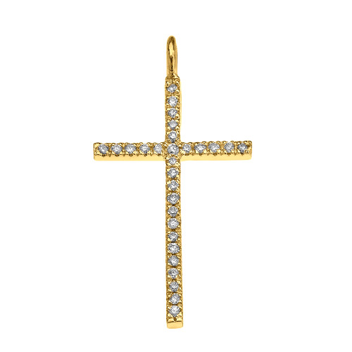 Yellow Gold Dainty Diamond Cross Pendant Necklace