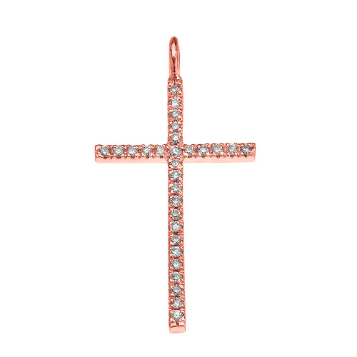 Rose Gold Dainty Diamond Cross Pendant Necklace