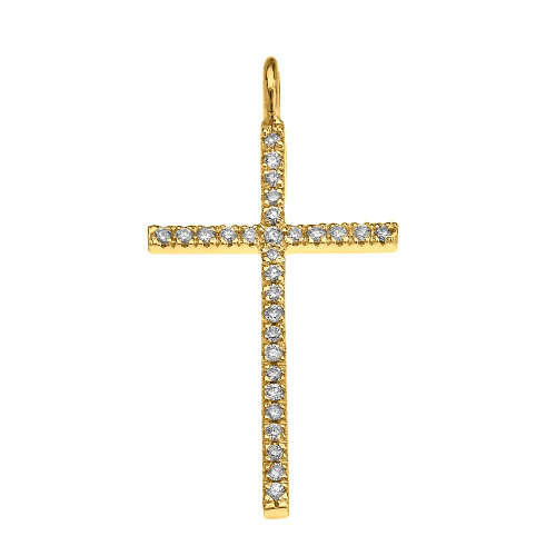 Yellow Gold Dainty Cubic Zirconia Cross Pendant Necklace