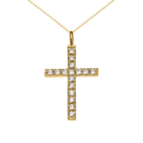 Elegant Yellow Gold Diamond Cross Pendant Necklace