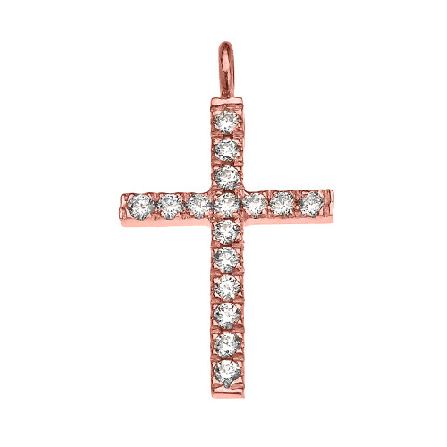 Elegant Rose Gold Diamond Cross Pendant Necklace