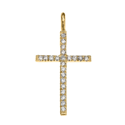 Yellow Gold Cubic Zirconia Fine Cross Pendant Necklace