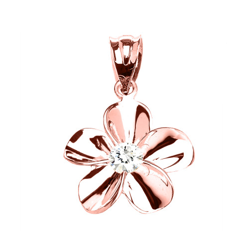 Rose Gold Hawaiian Plumeria Cubic Zirconia Dainty Pendant Necklace