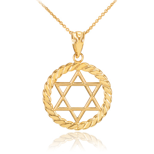 Gold Jewish Star of David in Circle Rope Pendant Necklace