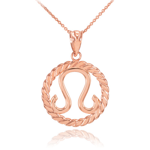 Rose Gold Leo Zodiac Sign in Circle Rope Pendant Necklace