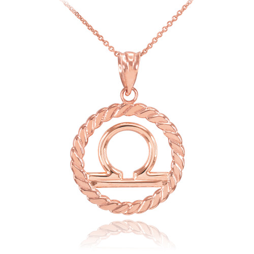 Rose Gold Libra Zodiac Sign in Circle Rope Pendant Necklace