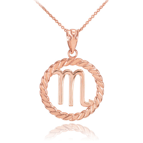 Rose Gold Scorpio Zodiac Sign in Circle Rope Pendant Necklace