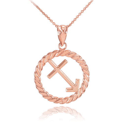 Rose Gold Sagittarius Zodiac Sign in Circle Rope Pendant Necklace
