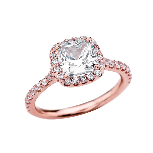 3 Carat Cubic Zirconia Cushion Shape Solitaire Elegant Rose Gold Engagement Proposal Ring
